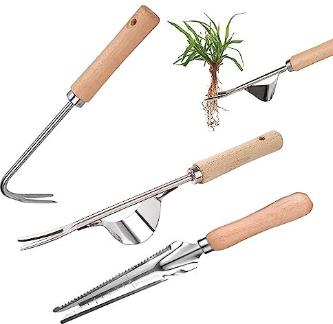 gotyou 3 Stück Unkrautstecher Edelstahl,Wurzeljäter mit Holzgriff,Manueller Weeder,Garden Hand Weeder,Manueller Unkrautstecher,für Garten Jäten, Umpflanzen, Entwurzeln, Graben