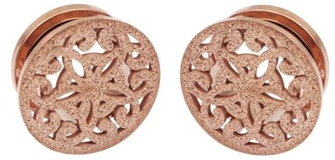 KnBoB 1 Paar Ohr Plug Tunnel 8MM Edelstahl Rosegold Blume Flesh Tunnel Piercing Expander Damen Ear Tunnel