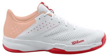 Wilson KAOS Stroke 2.0 Women's Tennis Shoe, Size 7.5, White/Peach Parfait/Infrared