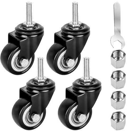 Roulettes pour meubles M8 x 25 mm, 4 pivotantes sans freins, caoutchouc de rotation à 360 degrés avec vis fixes, 35 kg, 40 mm