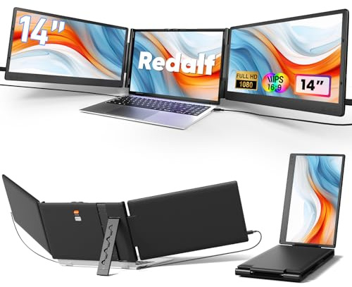 Laptop Bildschirm Erweiterung,14 1080P Dreifacher tragbarer Laptop Screen Extender für 13 bis 16,1 Zoll Laptops mit Standfuß,2 Monitoren und integrierten Lautsprechern,für MacOS/Windows/Chrome/Dex