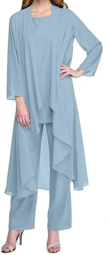 Vestido de Noche de Tul de Tul de chifón de Tres Piezas de Tres Piezas Set de Boda Formal de Gasa con Chaqueta Adecuada para la Madre de la Novia Traje de pantalón Festivo