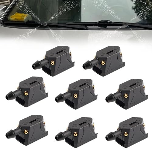 CHENNAN 8 Stück 4 Loch Scheibenwaschdüse, Praktische Scheibenwischer Sprühdüse, Universal Auto Vorne Hinten Scheibenwischer Waschdüse, 4-Wege-Düsen, Passend für 8mm 9mm Wischerarm (Schwarze)