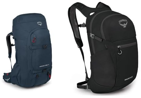 Osprey Farpoint Trek 75 Men's Backpacking Backpack Muted Space Blue, One Size & Europe Unisex Daylite Plus Black O/S