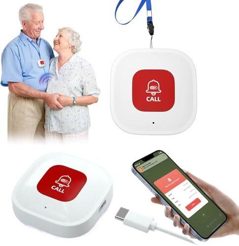 Tuya Wifi Smart Personal Alarms for Elderly Panic Button Linked To Phone Wireless Nurse Alert System 1 Rechargable Call Button, only Supports 2.4GHz Wi-Fi, NO FEES