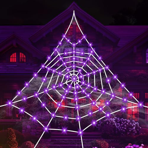 Giant Spider Webs Halloween Decoration Outdoor,Halloween Spider Web for Scary Halloween Yard Decorations