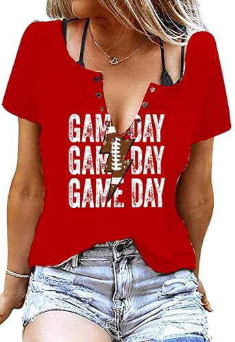 Football Mom Shirt Game Day Outfits Shirts Women Football Shirt Vintage Gameday Graphic Tee(Red XL)
