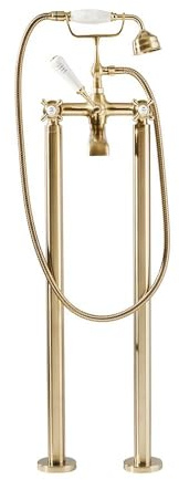 Milano Elizabeth Freestanding Bath Shower Mixer Tap Crosshead Handles - Brushed Brass