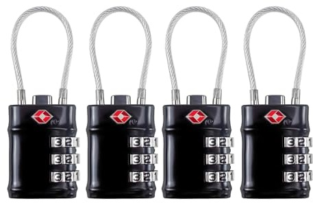 QUMOX Cadenas à câble approuvé par la TSA - Cadenas à combinaison à 3 chiffres - Cadenas de voyage pour valise, sac, corps en alliage, accessoires de voyage (noir)