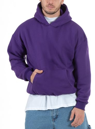 Giosal Felpa Boxy Fit Uomo Cappuccio Basic Felpata Comoda Tinta Unita Vari Colori (IT, Testo, XXL, Regular, Regular, Viola)
