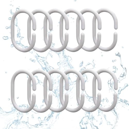 PARENCE.- Set di 30 anelli per tende da doccia - Gancio per tende a forma di C - Plastica di qualità, bianco - 30 pezzi