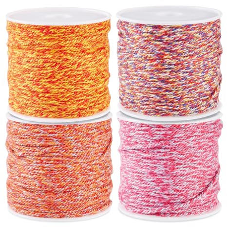 Sparkeads Geflochtene Baumwollkordel, Makramee-Faden, 1,2 mm, gedrehte Perlenschnur für Halskette, chinesisches Knoten, Schlüsselband, Quaste, Windspiel, Armband, Basteln, Schmuck, 4 Rollen