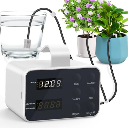 PlayDen Automatische Bewässerung Indoor, Wiederaufladbares Bewässerungssystem für 15 Pflanzen, Programmierbarer Wassertimer, Urlaub Tropfbewässerung Set für Zimmerpflanzen & Balkon