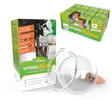 BioGreen Selbstbewässerungskugeln für Pflanzen, Hydroblüte, 12 Stück, automatische Pflanzenbewässerungszwiebeln für Innen- und Außenbereich, Topfpflanzen, UV-beständiges Wasserkonservierungsgerät