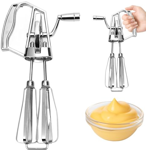Battitore di uova manovella a manovella in acciaio inossidabile WHISK uova rotante miscelatore portatile a doppia testa con strumento di cottura della cucina portatile per campeggio Houseeld piccolo