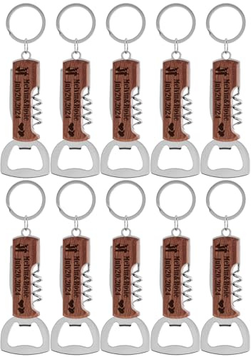 10Piezas Abridor de Botella Madera de Padauk Multifuncional Personalizado para Fiesta de Boda, Regalos de Boda para Invitados, Llaveros Abridores de Botella Grabados.