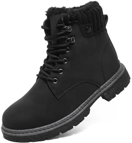 VTASQ Stivali da passeggio da donna, invernali, impermeabili, foderati in pelliccia, in pelle, con lacci, con cerniera, leggeri, caldi, antiscivolo, a metà polpaccio, Nero con pelliccia, 40 EU