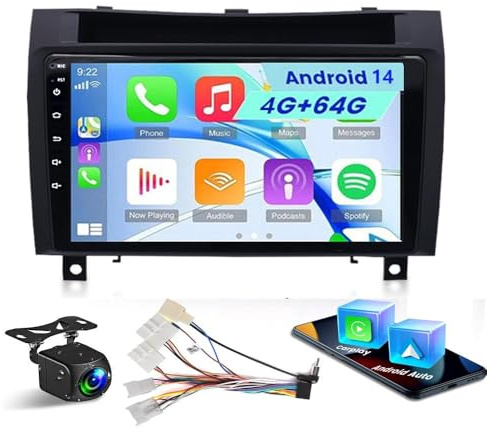 Surakey 4+64G Car Stereo Radio for Mercedes Benz SLK R171 2004-2011 Android 14 Carplay GPS Navigation Head Unit with Android Auto 9 inch Touchscreen Bluetooth Wifi FM/RDS SWC AHD Backup Camera Mic