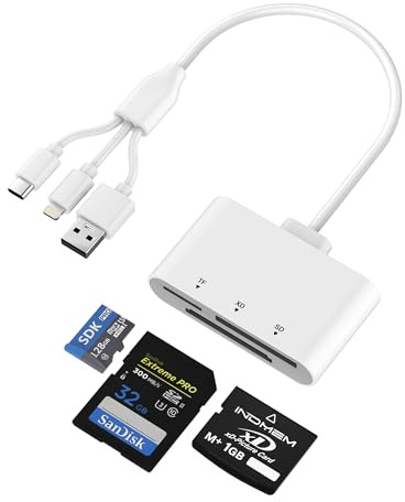 3-in-1 SD Card Reader for iPhone with Lightning/USB-C/USB-A - XD,SD,MicroSD Memory Card Adapter up to 2TB, Compatible with iPhone 16/15/14, iPad, Android, MacBook,PC,Camera & Drone