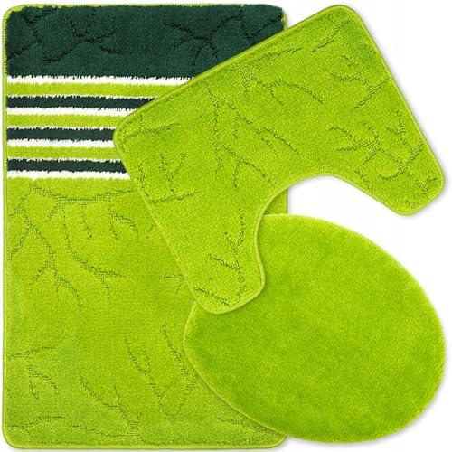 Decorator HOME Badteppich Set 3-TLG. Grün-Hellgrün – rutschfest & Weich, Badematte für Badezimmer Teppich 50x80 cm & 50x40 cm - Ideal für Fußbodenheizung