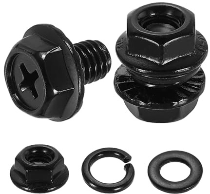 QUARKZMAN M6 X 8mm Kreuzschlitz Flansch Sechskantschrauben 10Stk 304 Edelstahl Flansch Sechskantschrauben Mit Muttern Flachscheiben Und Federringen Vollgewinde Für Maschinenbau Schwarz