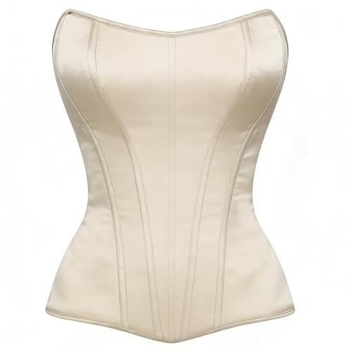 HEBEBRIDAL Victorian Plus Size Bodice Corset Top for Women Overbust Shapewear Satin Lace Up Busiter Light Champagne X-Large