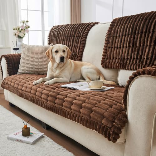 beeweed Sofaüberzug Corduroy 2 3 4 Sitzer Sofadecke Waschbar Grau Universal Sofa Cover Wohnzimmer Möbelschutz Weich Haustiermatte（Schokobraun, 90x160 cm）