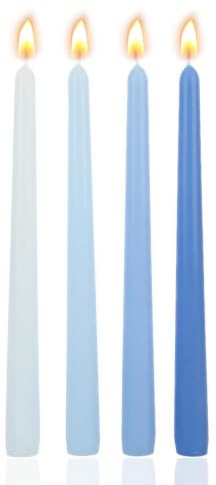 Set of 4 Gradient Blue Taper Candles, 10'' Unscented for Candlesticks | Long Unscented Wax Stick Dinner Candles Smokeless Tall Wax Candles for Wedding Dining Table Home Party & Festive Decoration