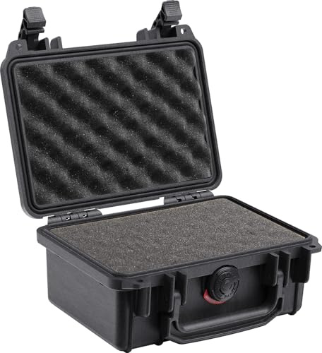 PELI 1120 Maleta fotográfica estanca y resistente a los impactos, IP67 estanca e impermeable al polvo, 2L de capacidad, fabricada en EE.UU., con espuma personalizable, color negro