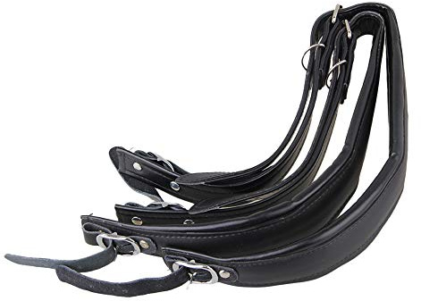 Yibuy Adjustable Accordion Shoulder Strap Set PU leather Black Set of 2