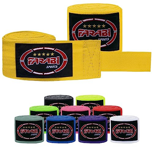 Farabi Sports Boxing Handlindar 2,5 och 4 meter långa boxningssjalar med par för MMA, Muay Thai, träning, kickboxning och stridssporter (Yellow, Barn (2,50 meter))