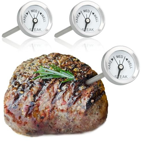 com-four® 3x Bratenthermometer aus rostfreiem Edelstahl - analoges Fleischthermometer - Grillthermometer - Fleischnadel - 7 cm (03 Stück - klein)