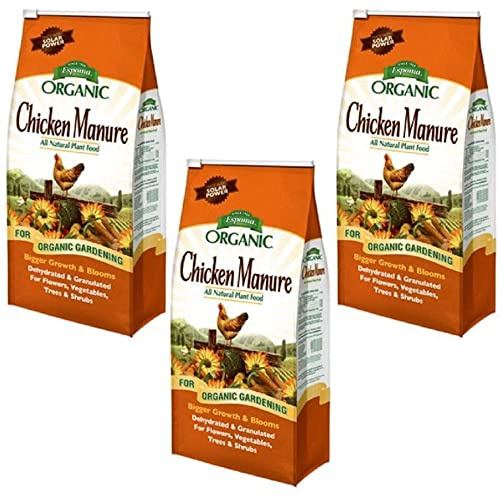 Espoma Organic Chicken Manure 5-3-2 Plant Food, 25lbs, Pack of 3 - All Natural Dehydrated Granular Fertilizer for Bigger Growth and Blooms