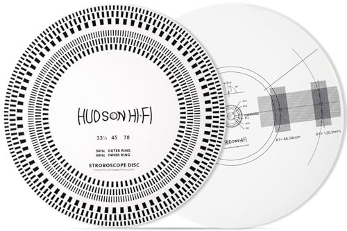 Hudson Hi-Fi Turntable Strobe Disc Mat - 12 x 2mm- PVC Disc for Testing 33-1/3 & 45 RPM Speeds (Stroboscope with Cartridge Alignment Protractor Mat - Double Sided)