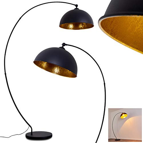 Lampada da terra Miranda, lampada da terra vintage in metallo in nero/oro, 1 attacco E27, lampada dal design retrò con interruttore a pedale sul cavo in ottica foglia oro, senza lampadina/e