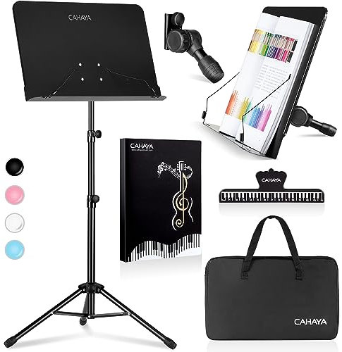 CAHAYA Sheet Music Stand Metal Portable with Carrying Bag, Sheet Music Folder, Projector Stand, Portable Podium Stand, Laptop Stand Black, Height up to 145 cm, Model CY0194