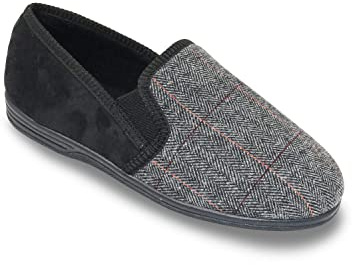 Chums Men's Soft Velour Check Slippers With Elastic Gusset
