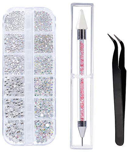 Strasssteine 6 Größen AB Crystal Nail Art und Clear Crystal Mit Pick Up Pinzette und Strass Picker Dotting Pen für Nägel Gesicht Kleidung Handwerk 1440 Stücke