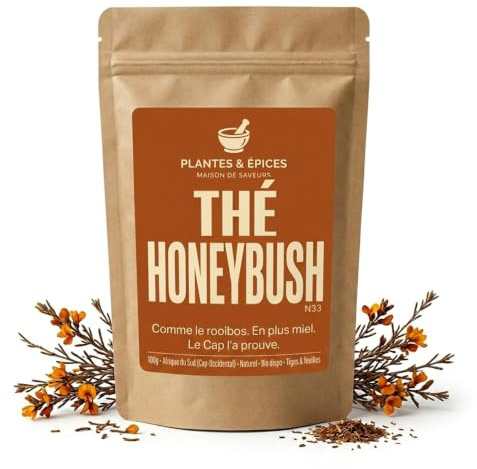 Feuilles de Thé pures Honeybush Naturel pour Tisane, Infusion, convient idéalement pour l'allaitement, sans caféine ni théine (100g)