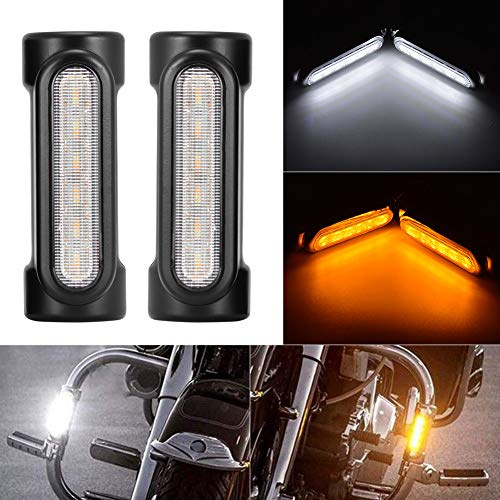NATGIC 2Pcs Luci Della Barra Della Strada per Motocicletta Luci Della Guida del Motociclo Luci bianche e Indicatori di Direzione Ambra per Harley Davidson Crash Bar da 1-1/4 pollici - Nero