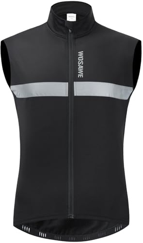WOSAWE Gilet da ciclismo invernale Pile Warm Up Gilet antivento Strada MTB Gilet da sci Gilet riflettente Biyclcle Giacca da ciclismo(Nero, XL)