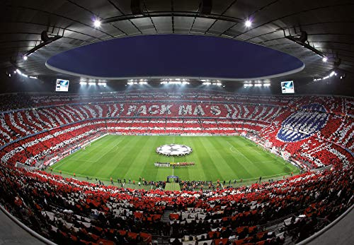 A.S. Création Fototapete - Tapete Stadion FC Bayern in Rot, Grün und Grau - Wandtapete für verschiedene Räume - Vliestapete Wandbild XXL 366 x 254 cm