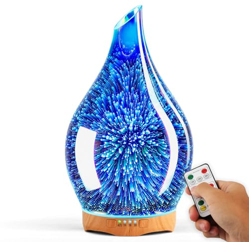 Porseme Essential Oil Diffuser Glass,280ml Scented Oil Diffuser Remote | Relaxing Aromatherapy Ultrasonic Cool Mist Humidifier,7 Changing Color Aroma Diffuser 3D Quiet with Timer for Home (Silver)