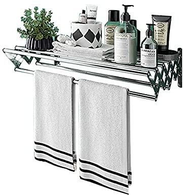 GXFWJD Badezimmer Airer Wäschetrockner, Wandtrockner Ausziehbar Trockner Für Innen Und Außen Platzsparender Trockner Rostfreier Stahl Wäscheleine Aus Metall (Color : Silver, Size : 60cm)
