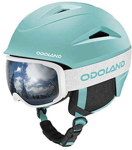 Odoland Casco de Esquí con Gafas para Hombres y Mujeres, Casco de Nieve Deportivo Ligero Ajustable, Equipo de Esquí Profesional para Snowboard Motonieve Esquiar para Adultos y Jóvenes,CS