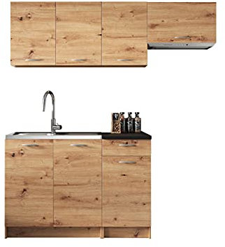 Mirjan24 Küche Mela 180/120 cm, Küchenblock/Küchenzeile, 5 Schrank-Module frei kombinierbar (Artisan Eiche/Schwarz)