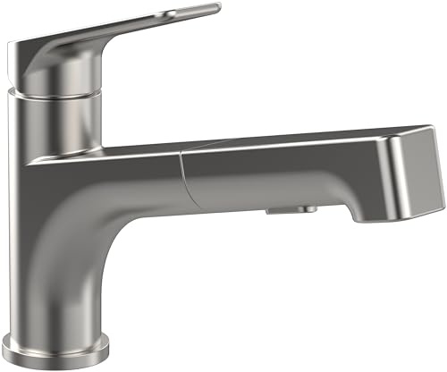 Villeroy & Boch Junis Shower Küchenarmatur, Hochdruck, Wasserhahn Küche mit ausziehbarer Brause und Umschaltfunktion, Spültischarmatur wassersparend, Auslauf Höhe 112mm, Edelstahl massiv