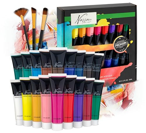VAN NASSAU FINE ART Acrylfarben Set, Acrylfarbenset mit 18 x 36 ml Farbtuben | Acryl-Künstlerfarbe in 18 Farben für Kunststudenten und Acrylkünstler | Ideal für Leinwand und Papier geeignet