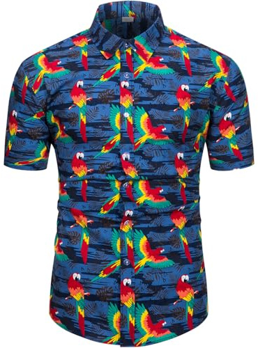 fohemr Funky Hawaiian Shirts for Men Short Sleeve Tropical Button Down Summer Beach Shirts Navy 3X-Large