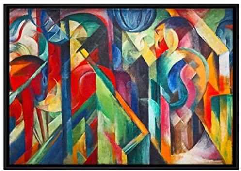Pixxprint Franz Marc - Stallungen Leinwandbild 80x60 cm im Bilderahmen, Wandbild, Schattenfugenrahmen, Kein Poster